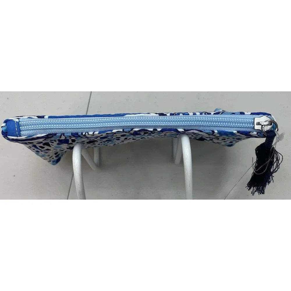 NWT Modella Quilted Blue Abstract Mosaic Makeup‎ Cosmetic Bag Purse Kit Tassel